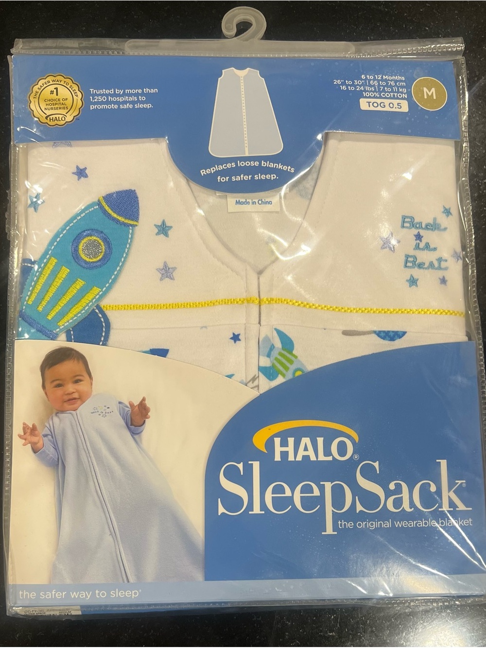 HALO SLEEP SACK Rocket Space Print SleepSack cotton wearable blanket - MEDIUM